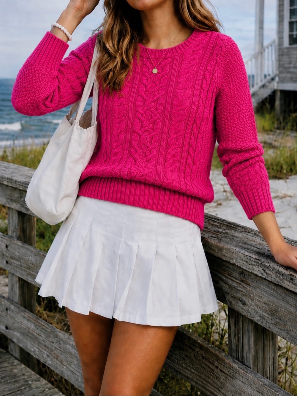 Vintage Ralph Lauren Jeans Co Women's Pink Sweater Size Petite XS CableKnit 90s